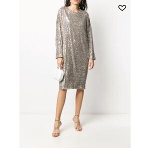 NWT In The Mood For Long Long Sleeve Gold Sequin Dress, Size Small